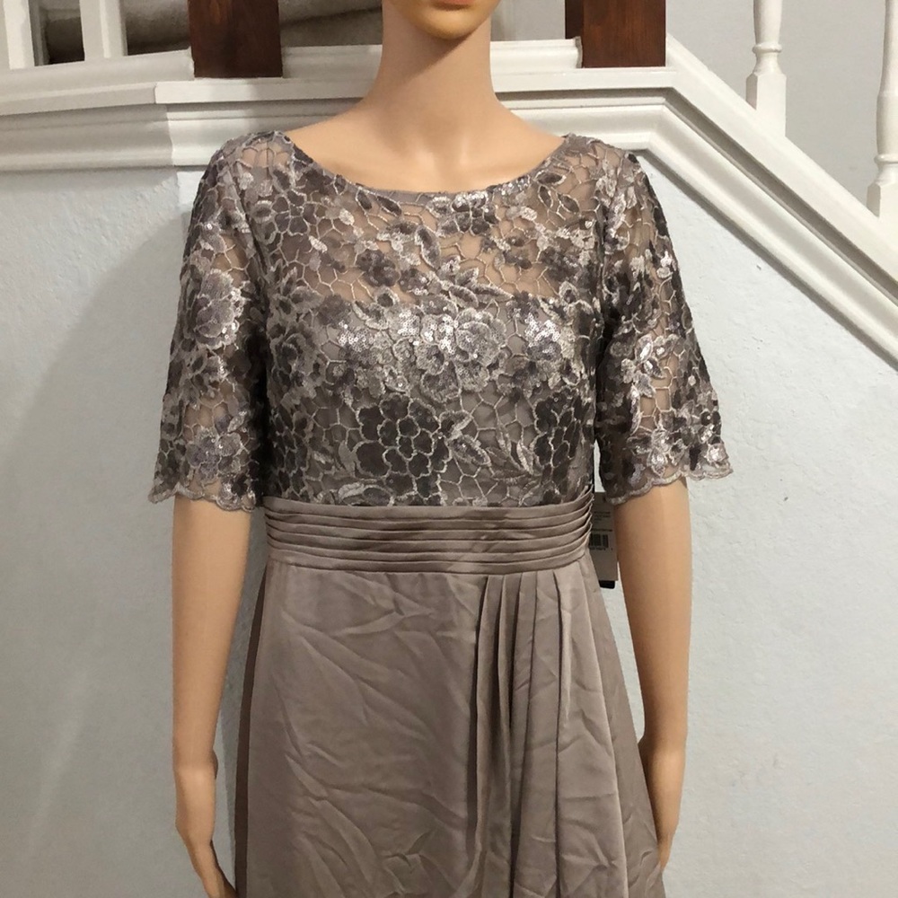 Adrianna Papell Floral Sequin Embroider Drape Gown - Picture 3 of 9